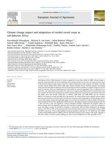 Climate change impact and adaptation of rainfed cereal crops in sub-Saharan Africa