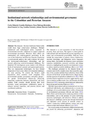 Institutional network relationships and environmental governance in the Colombian and Peruvian Amazon