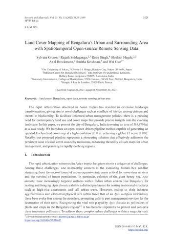Land cover mapping of Bengaluru's urban and surrounding area with Spatiotemporal open-source remote sensing data