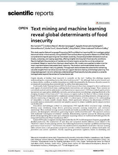 Text mining and machine learning reveal global determinants of food insecurity