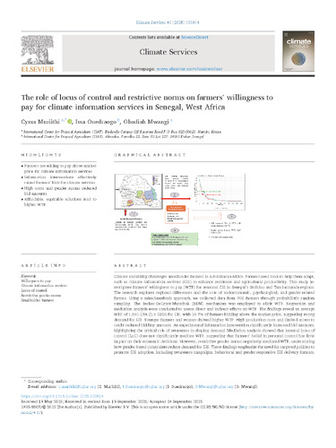 The role of locus of control and restrictive norms on farmers’ willingness to pay for climate information services in Senegal, West Africa