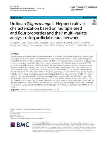 Urdbean (Vigna mungo L. Hepper) cultivar characterization based on multiple seed and flour properties and their multi-variate analysis using artificial neural network